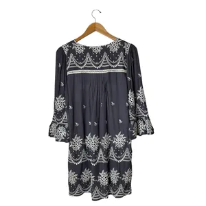 Sundance Embroidered Mini Dress Women Medium Gray Boho Eyelet Bell Sleeve thumbnail 3
