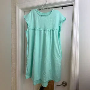 Ruffle Neck Short Sleeve Dress with Pockets Green Size M thumbnail 3