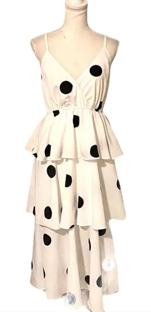 O.P.T Polka dot midi Dress layered ruffles Black Size XS thumbnail 1