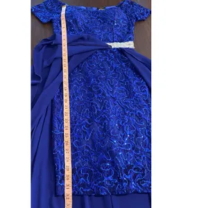 Vintage Y2K Yabes USA Royal Blue Sequin‎ Lace Formal Dress Chiffon (S) Prom Gala thumbnail 8