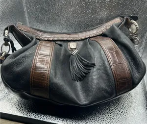 Brighton‎ Black Leather Hobo Shoulder Bag and Matching Wallet Set Croc thumbnail 1