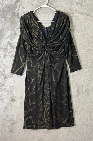 Tadashi Black Gold Draped Dress‎ Elegant Mother of the Bride Formal Large New thumbnail 1