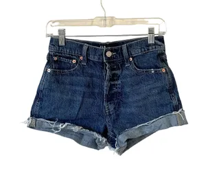 Gap High Rise Raw Hem Cheeky Button Fly Denim Shorts Blue Size 2 thumbnail 1