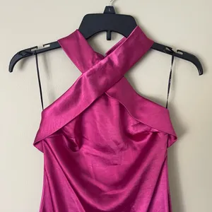ELLIATT Dress Womens Extra Small Magenta Evening Gown Satin Halter Neck Floor Le thumbnail 3