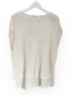 ATM Anthony Thomas Melillo Diagonal Stitch Knit Pullover Boat Neck Top Ecru White Size Medium thumbnail 3