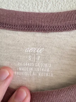 NWT aerie Cream Long-Sleeve Graphic Tee with Mauve Trim thumbnail 2