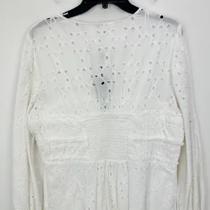 Gianni Bini Katrina Eyelet Mini Dress Cotton Long Sleeve A Line White Large NWT thumbnail 9