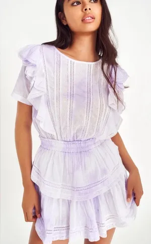 Love Shack Fancy Natasha Heritage mini ruffle dress‎ purple size large pastel thumbnail 1
