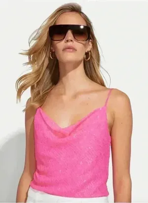 NWT Generation Love Monet Sequin Cami Tank Top Ultra Pink thumbnail 1