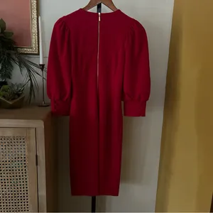 Calvin Klein Puff Sleeve Sheath Dress 3/4 Long‎ Sleeves Red NEW Size 2 thumbnail 5