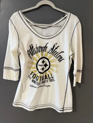 NFL Pittsburgh Steelers Womens White 3/4 Sleeve Graphic Top Scoop Neck Size M thumbnail 1