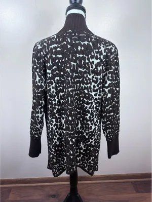 One A Cheetah Animal Print Open Front Cardigan Shawl Collar Longline Brown L XL thumbnail 4