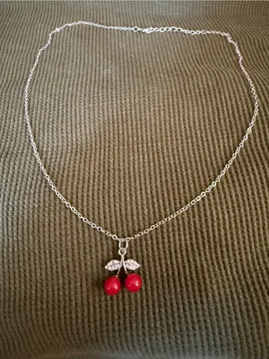 Silver Chain Necklace with Red Cherry Pendant thumbnail 3