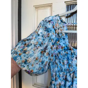 Anthropologie Floral Print Blue Midi Dress Puff‎ Sleeve Smocked Casual Size XS thumbnail 11