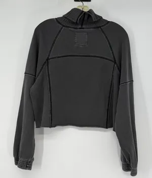 Aerie Oversized Boxy Gray Cropped Mock Neck Sweatshirt Pullover‎ Raw Hem S Small thumbnail 1