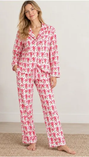 Roller Rabbit Pink Monkey Print Cotton Pajama Set Size S Button Front thumbnail 1