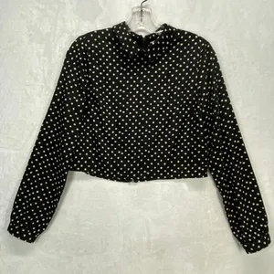 Coincidence & Chance Crop Top S‎ Black Cream Polka Dot LS Mock Neck Blouse thumbnail 1