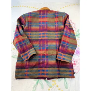Eagle River Traders Multi Color Plaid Wool Blend Blazer Jacket Suede Trim BR 500 thumbnail 2