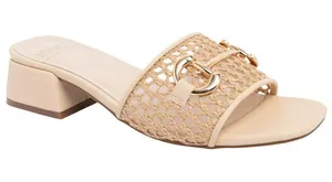 NWT Jones New York Heel Square Toe Horsebit Hardware Mesh Sandals Tan Brown 6M thumbnail 1