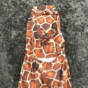 ASOS Design Satin Cowl Neck Halter Midi Tie Wrap Waist in Brown Animal, Size 8‌‌ thumbnail 3