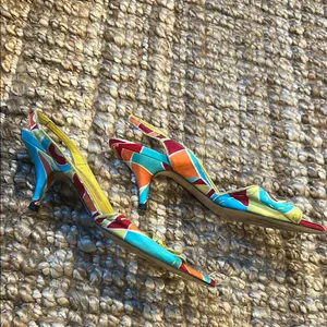 Pura Lopez 90s Vintage Pucci Inspired Sling Back Kitten Heels Size 36 thumbnail 8