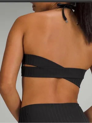 Lululemon Ribbed Halter Cross-Back Swim Top in black A/B Cup Size 4 NWT thumbnail 2