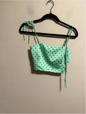 Zara Polka Dot Crop Top in Mint Green Adjustable Tie Strap- Size Small thumbnail 3