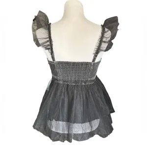 Anthropologie Pilcro Tulle Denim Peplum Top thumbnail 5