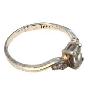 Vintage Sterling Silver Engagement Ring Emerald Cut Ring Size 7‎ Minimalist thumbnail 7