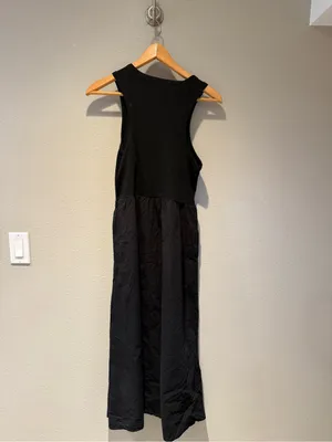 Black Tank Midi Dress Ribbed Bodice Poplin Skirt Size Large thumbnail 6