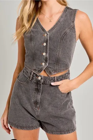 Le Lis V Neck Sleeveless Denim Romper thumbnail 1