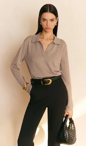 Commense Relaxed Leisure Collared Pullover Sweater XS NWT Brown thumbnail 1