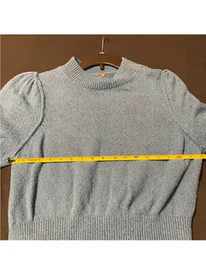 Free People Sweater Women Medium Teal Puff Sleeve thumbnail 5