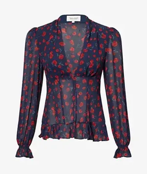 Reformation x Nara Smith Rose Print Blouse thumbnail 1