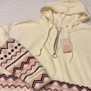 NEW! COMO VINTAGE Fleece Hoodie Sweatshirt Size L Ivory Pink Purple Geometric thumbnail 7