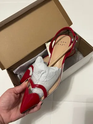 A New Day Red Clear Slingback Heels Kitten Heel Pointed Toe Valentine Y2K Sz 7.5 thumbnail 4