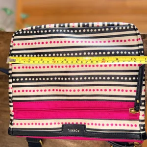 Fossil Eliza Crossbody Bag Striped Canvas Pink‎ Black Zip Top Shoulder Purse thumbnail 7