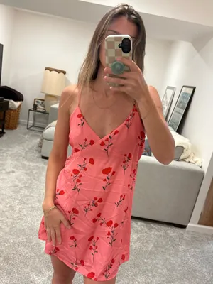 Lulu's Coral Pink Floral Satin Slip Dress thumbnail 5