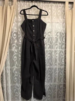 OAT New York NWT Black Denim Belted Wide Leg Jumpsuit thumbnail 4