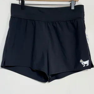 GOAT USA Womens Woven Athletic Gym Running‎ Shorts LARGE Black Lined Zip Pocket thumbnail 1