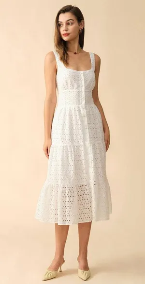 RIHOAS The Square Neck Tiered Hem Midi Dress M 76 thumbnail 1