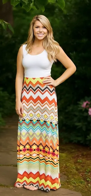 Maxi Skirt Multicolor Zigzag Size Medium Gold thumbnail 1