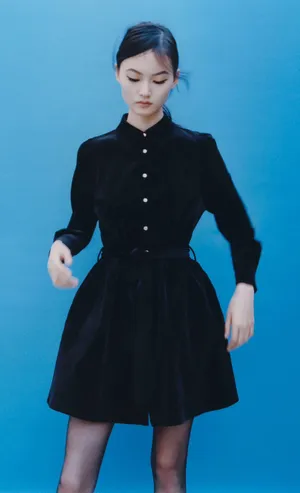 Zara Black Button Down Velvet Mini Dress thumbnail 1