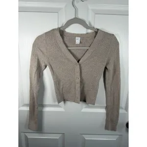 Gilly Hicks Light Brown/Beige Cropped Cardigan Size XS Ribbed Lightweight thumbnail 3