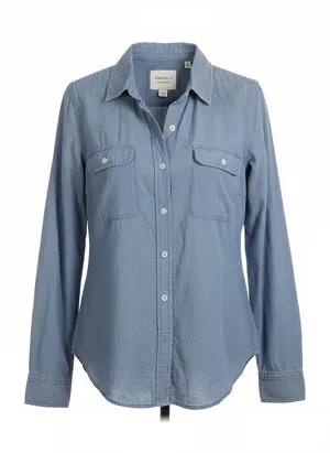 Forever 21 Women's Denim Shirt Long Sleeve Button Down Blue Chambray Size S thumbnail 1