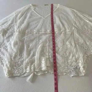 Forever 21 Sheer Lace Kimono White Boho Beach Cover Up Crochet Detail One Size thumbnail 4