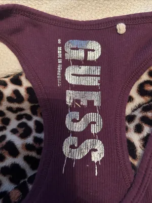 💗😻 Cutest y2k GUESS Plum Rhinestone Logo Ribbed Tank thumbnail 6