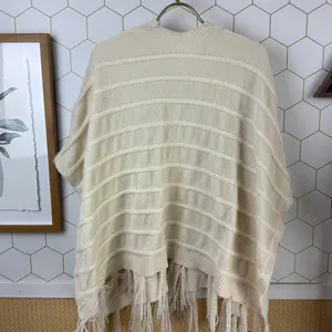 Akemi + Kin by Anthropologie Cream Miette Chenille Fringe Cardigan Poncho - O/S thumbnail 5