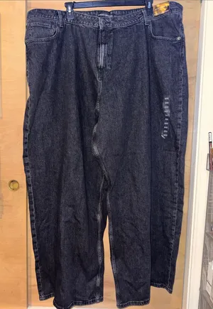 Ashley Graham Black Slouchy Wide-Leg Jeans thumbnail 1