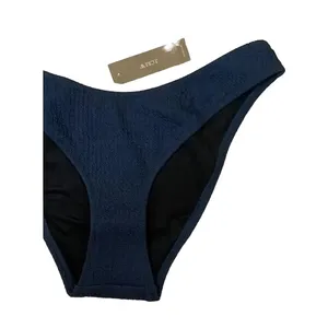NWT J. Crew Textured Curved Waist Cheeky Bikini Bottom High Cut Leg M Navy Blue thumbnail 2